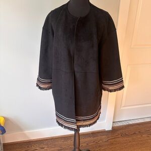 Zara Black Cape with Fringe Trim